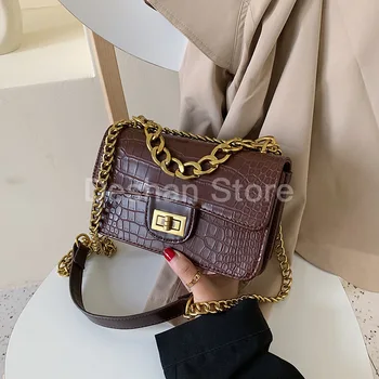 

women tote bag Crocodile pattern 2020 autumn new chain messenger bag retro small square fashion luxury crossbody shoulder bag