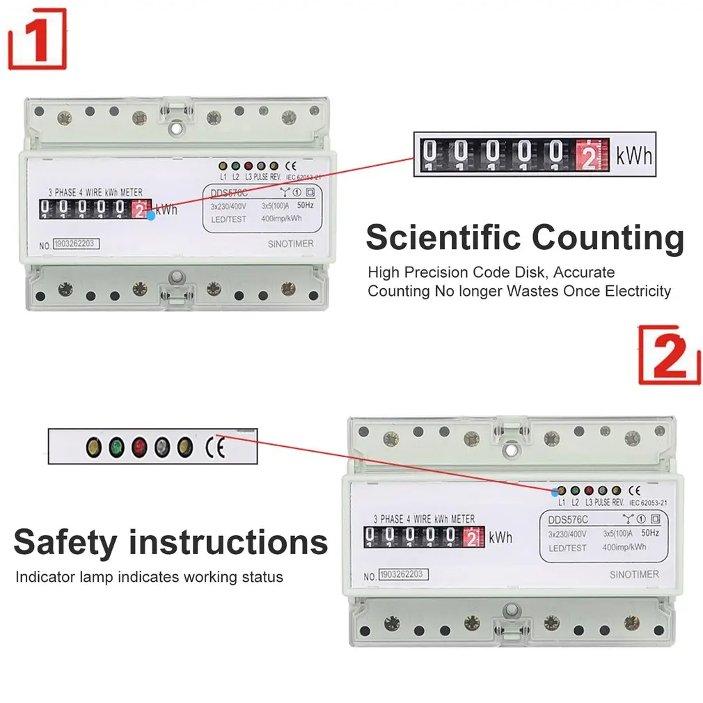 SINOTIMER DDS576C трехфазный 7P 4 провод аналоговый счетчик энергии имитирующий монитор мощности на din-рейке с импульсным выходом