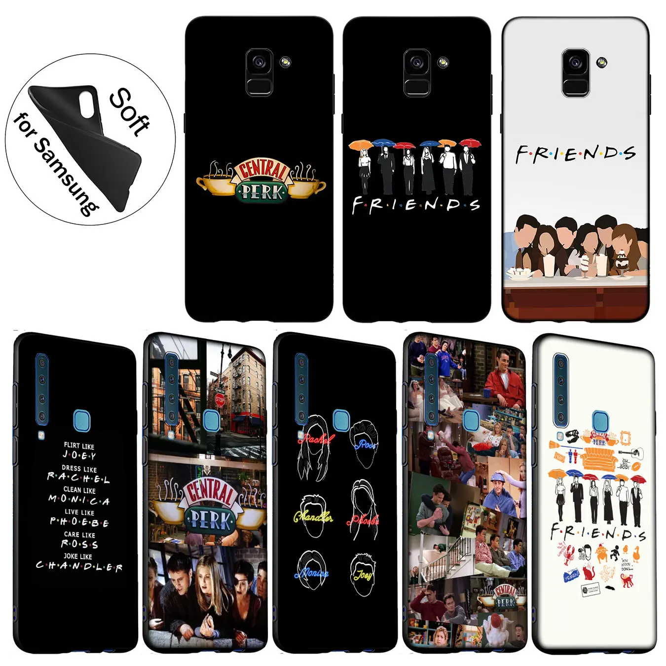 Мягкий силиконовый чехол IYICAO Friends tv для samsung Galaxy J8 J7 Duo J6 J4 Plus A2 Core Prime 2018 TPU черный |