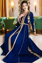 Moroccan Caftan Evening Dresses Embroidery Appliques royal blue long sleeve Muslim prom gown Jacket Arabic Party Dress