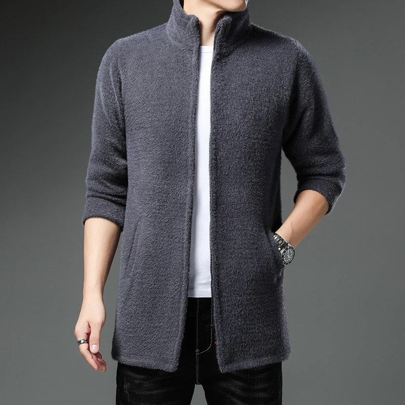 Men's Sweater Cardigan Cold Winter Coat Cashmere Thick Warm Zipper Knit Casual Fashion Y2K Long Fleece Jumper Hooded Jacket