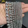 Natural Silver Plated Hematite Beads Round Loose Stone Beads For Jewelry Making DIY Bracelet Accessories 2/3/4/6/8/10/12mm 15'' ► Photo 2/6