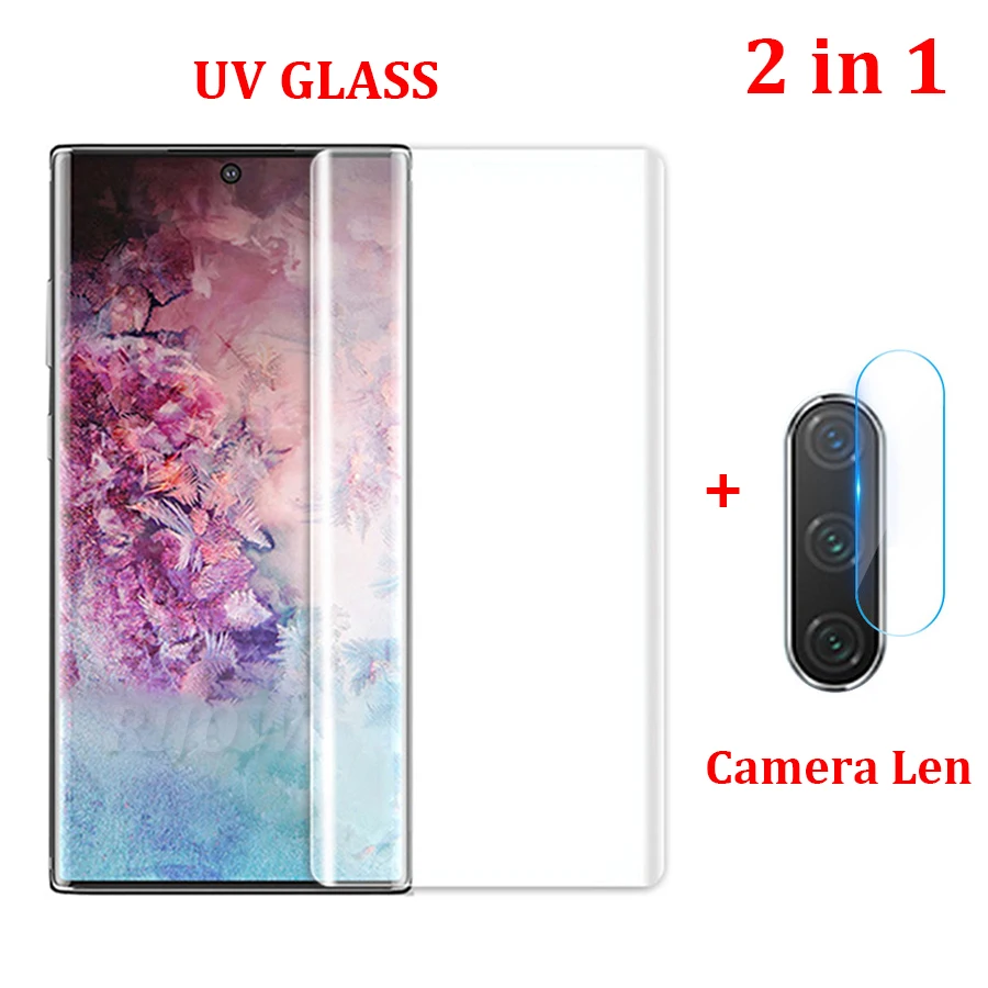 

UV Liquid Glue Tempered Glass For Samsung Galaxy Note 10 Plus 5G S10 Full Screen Protector Lens Cover 10 5G S10e + Camera Len
