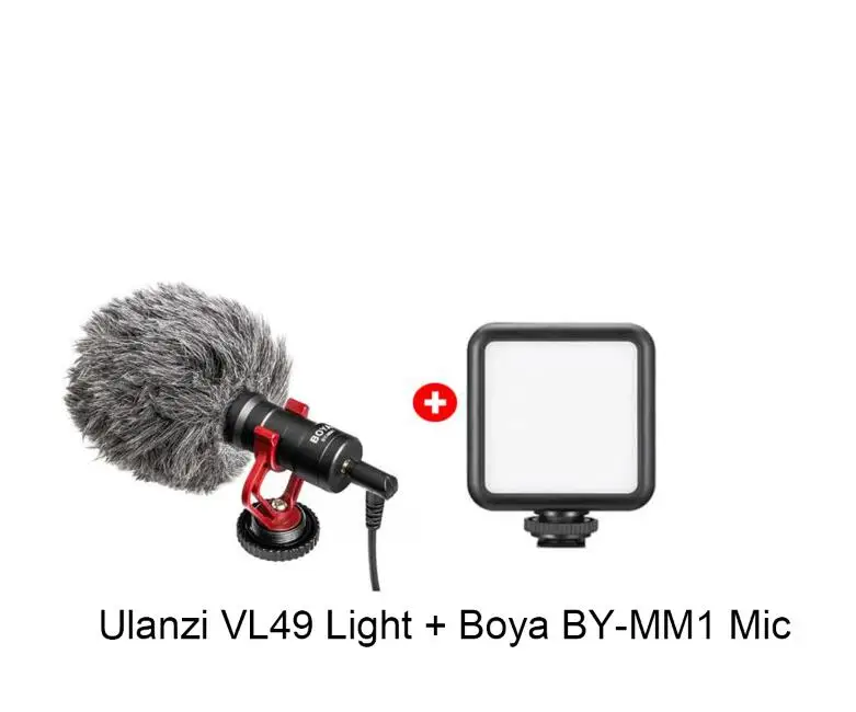 With Mic Ulanzi VL49 мини светодиодный светильник со встроенным аккумулятором 5500K фотографический светильник ing с холодным башмаком для DSLR камер смартфонов - Цвет: With Mic