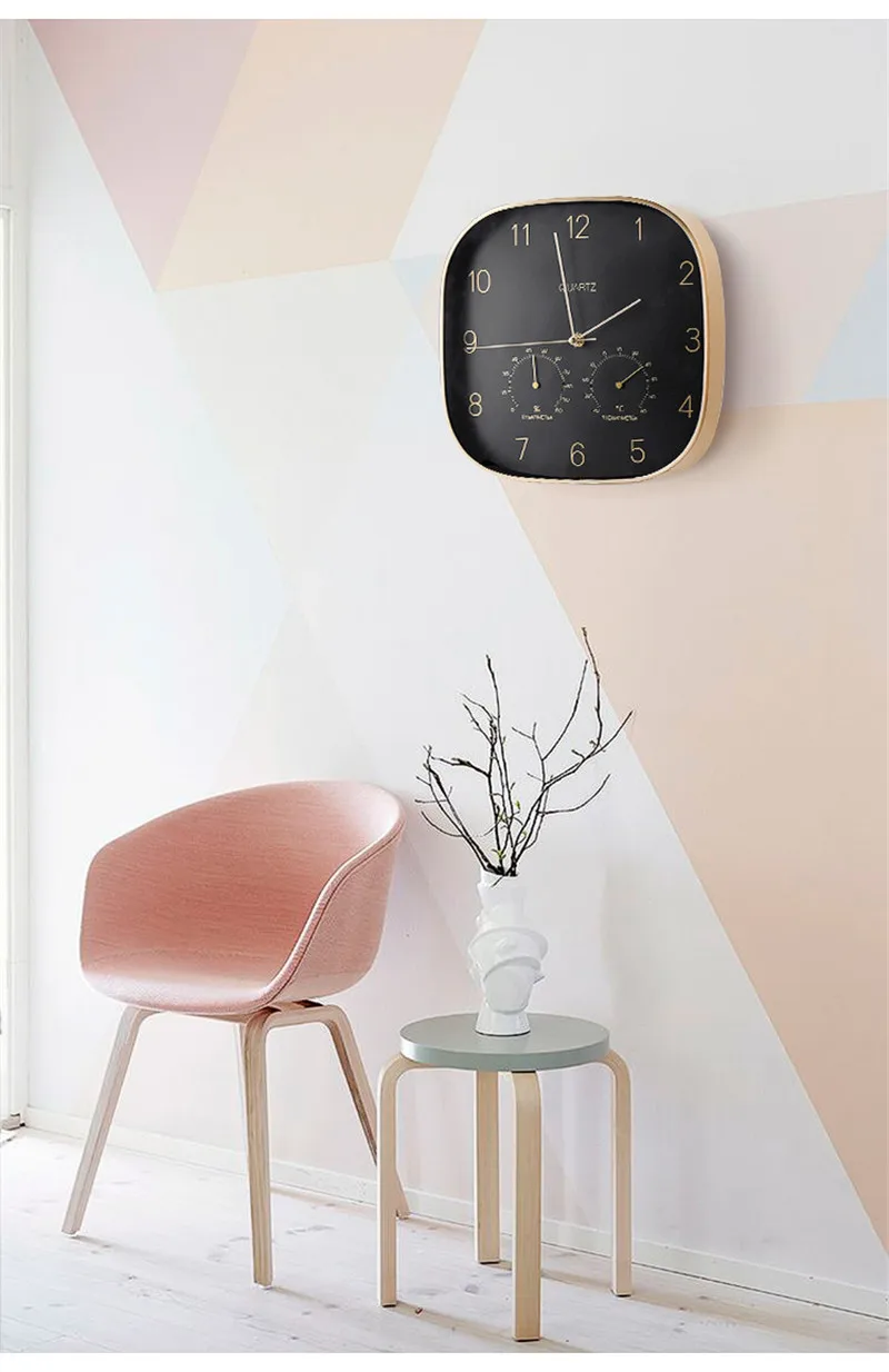Тихий Кварцевый Металл настенные часы с термометром гигрометр тихий сканирования движения не тикающее художественное украшение для дома новые дизайнерские часы