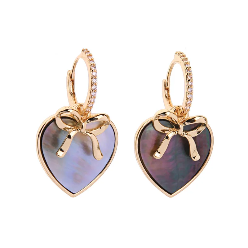 

ZWPON Gold Bowknot Heart Shell Earrings 2019 New Fashion Women Brand Designer Jewelry Wholesale