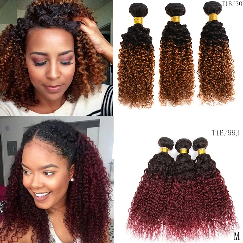 

DreamDiana Ombre Kinky Curly Bundles Ombre Remy Hair Two Tone Malaysian Hair 1B 30 Bundles Burgundy Human Hair 99J Brown Hair M