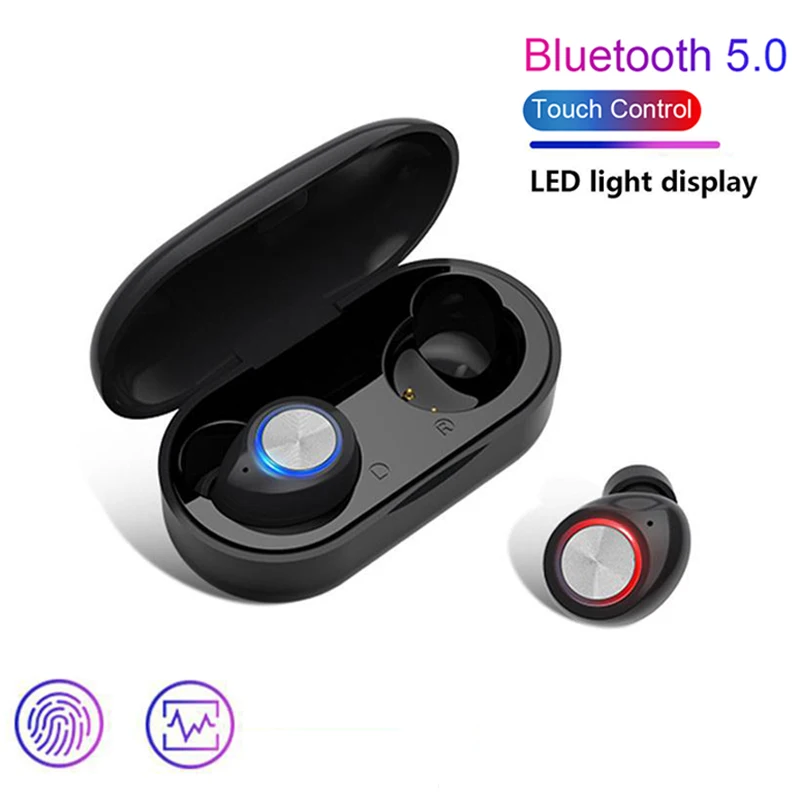 

TWS Wireless Earphone Buletooth 5.0 Touch Control Bass Surround Stereo Sport In-Ear Earbuds with Mic for Iphone Android Huawei