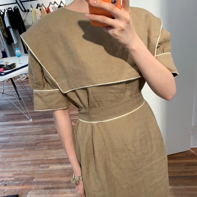 Женское платье в стиле 90 х корейский стиль матросский воротник короткие рукава