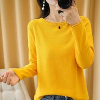 100% Cotton Women Knit Sweater Crimped Edge O-Neck Pullover Bottoming Pure Cotton Sweater Spring Autumn New Tops Clothes - Image 4