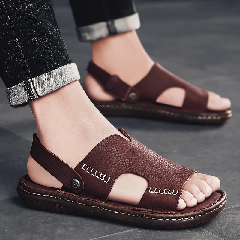 New Mens Gladiator Sandals Summer High-quality Leather Mens Sandals Summer Outdoor Men Beach Sandals Non-slip Mens Water Shoes