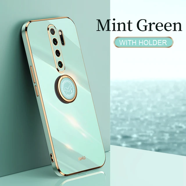 Plating Square Finger Ring Holder Phone Case On For Xiaomi Redmi Note 8 Pro 2021 New Note8 8pro Luxury Soft Silicone Stand Cover ZH ZB Green