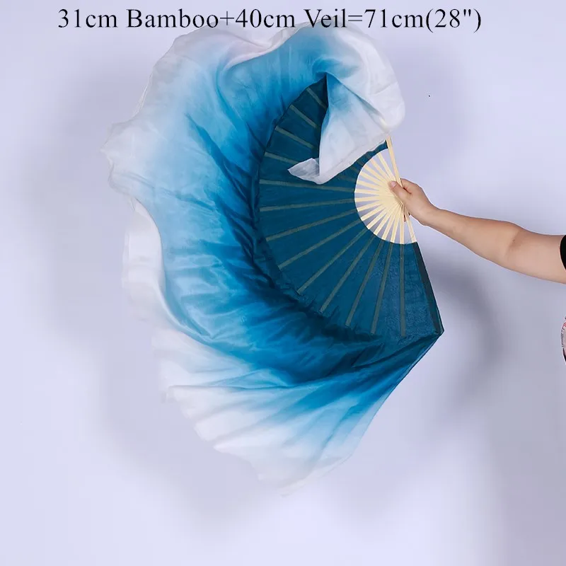 31cm 40cm Новая индивидуальная цветная шелковая вуаль Bellydancing женская обувь для выступлений реквизит веер пара двухсторонний вентилятор Шелковая Легкая Вуаль 76 см - Цвет: 31cm 40cm