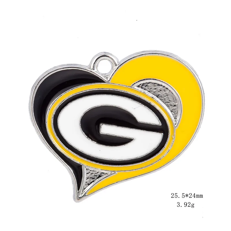 as picture Сердце сплав эмаль футбол спорт Green Bay Подвески Подвеска для DIY Браслеты& ожерелье& серьги& брелок ювелирные изделия 20 шт - Окраска металла: as picture