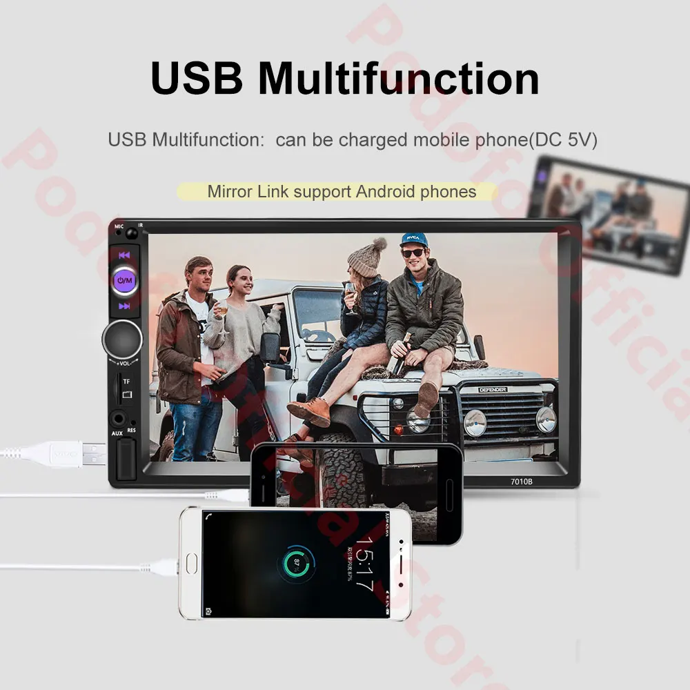 Автомагнитола Podofo мультимедийный плеер с 7 "монитором Bluetooth USB MP5 типоразмер 2
