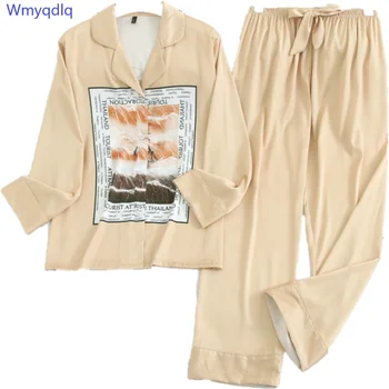 

Wmyqdlq 2020 Women's Pajamas Autumn New Silk Ladies Long-Sleeved Trousers Home Service Female Pijama Suits Women Pyjamas Pijamas