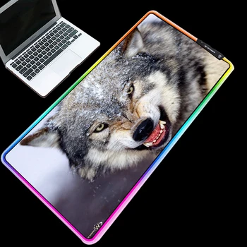 

ZSUXTC Five-color RGB Gaming Mouse Pad Cold Light LED Color Lock USB Snow Wild Wolf Home Computer Desk Mat Natural Rubber