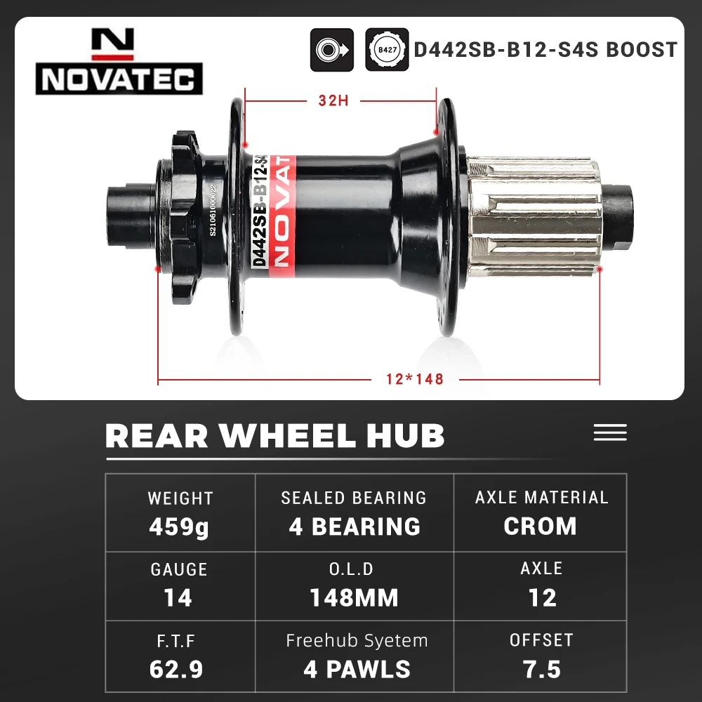 Novatec    Ĺ   2/4 ,   , D442 D041, 8, 9, 10, 11/12 , 32H νƮ THRU, 15, 12mm