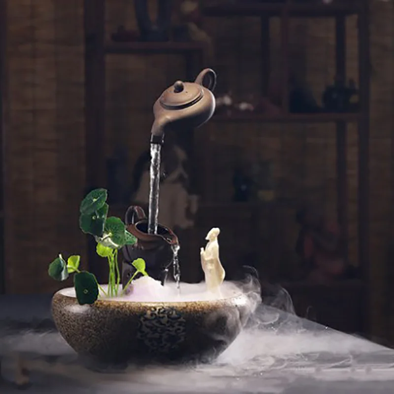 Настольная лампа для сада на открытом воздухе(с 2-шаговым чайник Керамика распыляющий увлажнитель, водопадов, подсветкой фонтан из мультфильма «Холодное сердце» монах водопад домашний декор