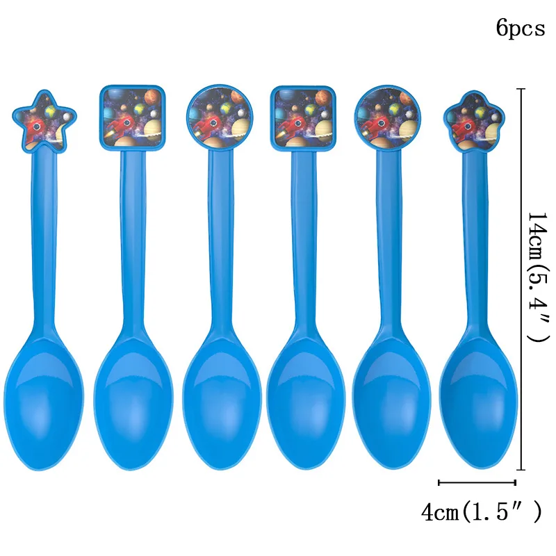 Вечерние принадлежности космический корабль тема вечерние украшения вечерние принадлежности набор свадебных баннеров тарелка столовые приборы для детей день рождения - Цвет: Meal spoon-6pcs