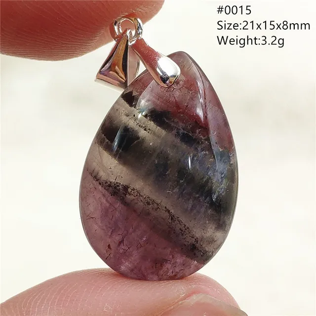 Genuine Natural Cacoxenite Auralite 23 Purple Red Pendant Water Drop Rutilated Bead Women Men AAAAAA 0015