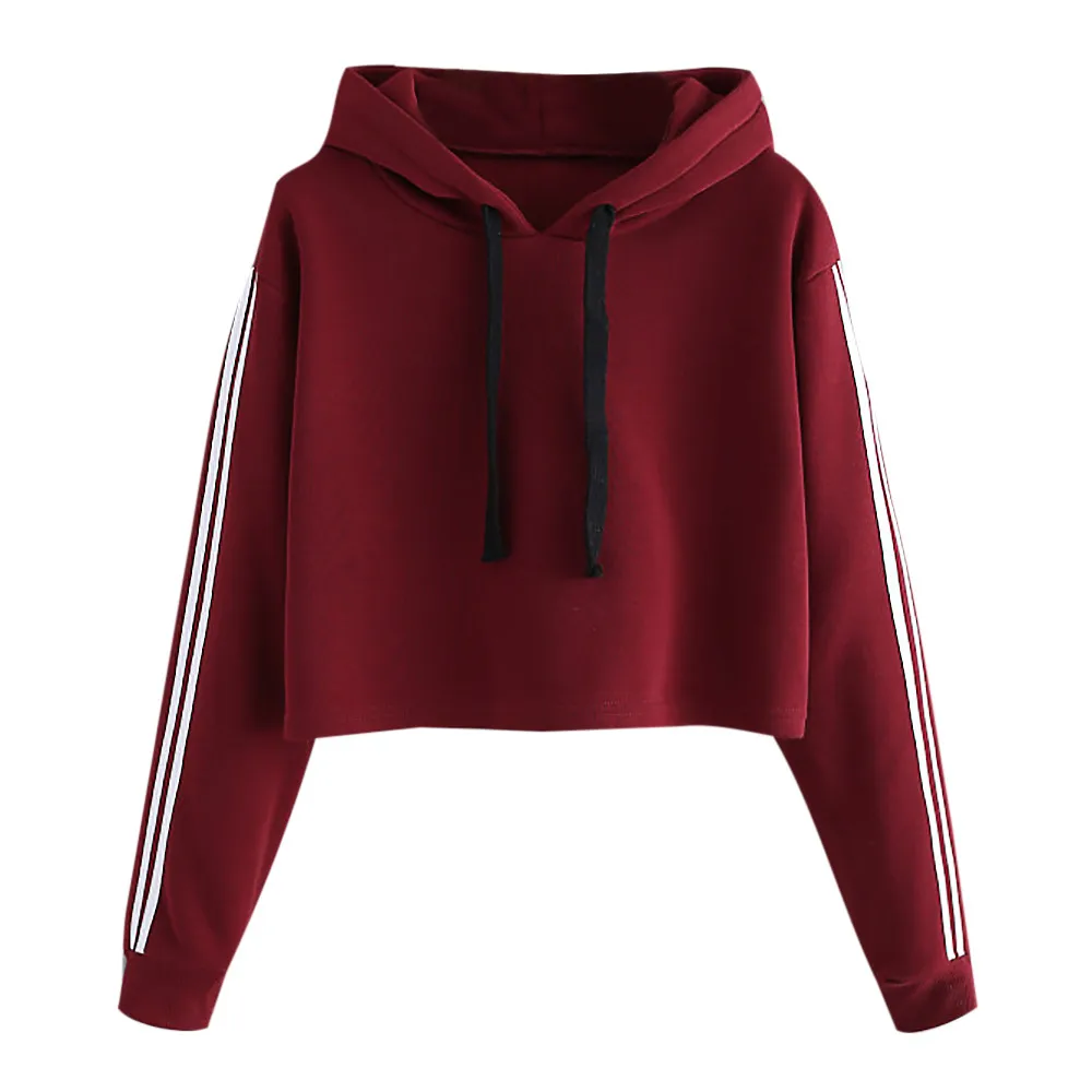 Hoody For Women Hoodies Women Striped Long Sleeve Jumper Hooded Tops Pullover Sweatershirts Women's Sweatershirt Ladies Hoodie - Цвет: Бургундия