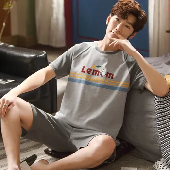 

New Summer Men's Pajamas Set 100% Cotton Men's Short Sleeve O-Neck Letter Pajamas Men's Pajamas Home Wear Large L-XXXL