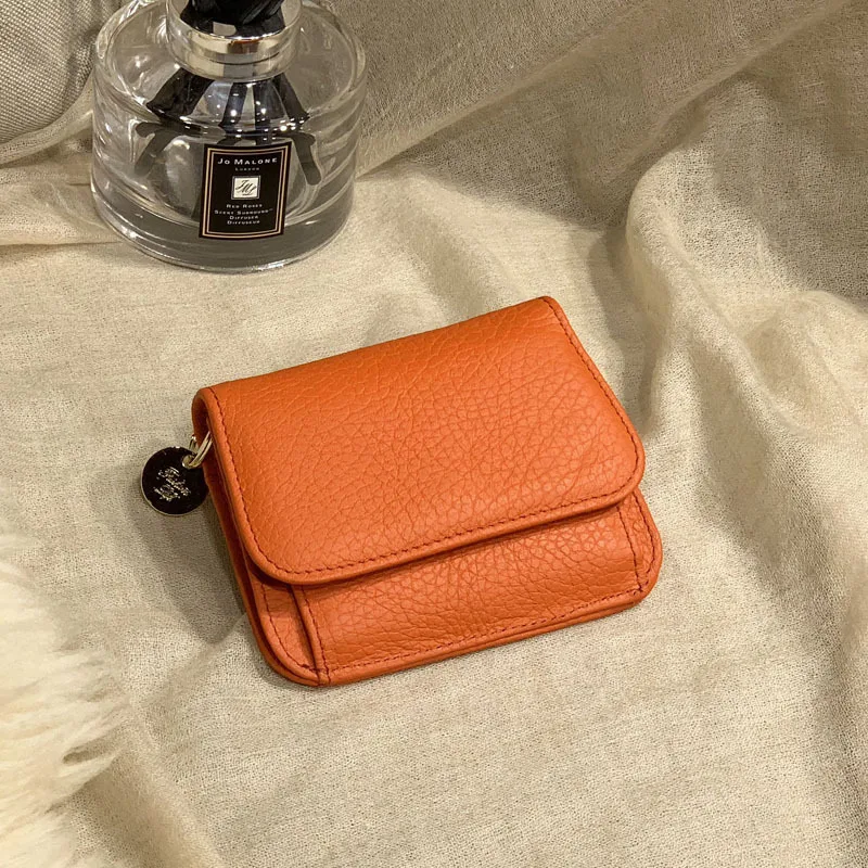 Orange Маленький кошелек из натуральной кожи для женщин, модные однотонные держатели для карт, сумка для денег на застежке, короткая сумка на молнии, вместительные кошельки и кошельки - Цвет: Orange