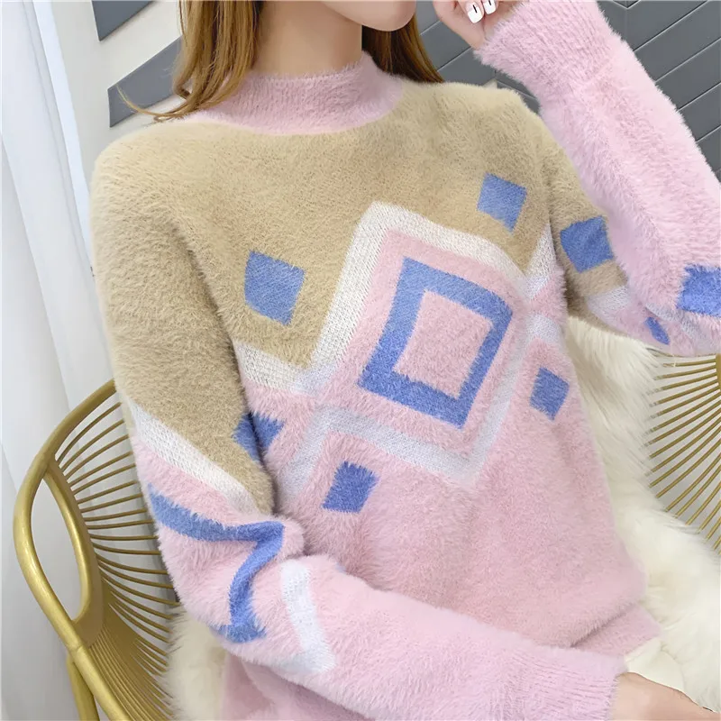 Blusas De Inverno Feminina, пончо, свитер, 9437 настоящая фотография, жаккардовый вязаный свитер с высоким воротником и рукавами 42- 2f, 6 рядов, 2 полки