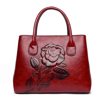 

National Style Shoulder Bag Peony Three Dimensional Embossed Woman Bag Lady Handbag Luxury Handbags