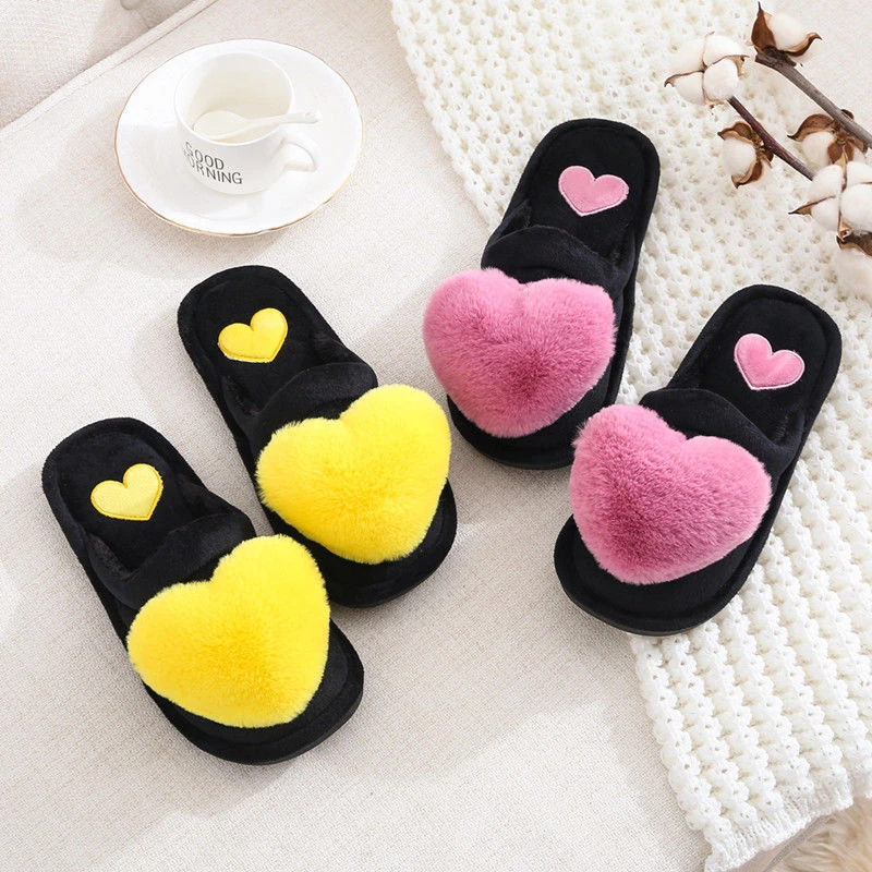 Winter 2019 Women Slippers Love Heart Cotton Candy Color Ladies Home Fur Slides Warm Indoor Bedroom Shoes Woman |