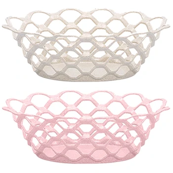

2Pack Fruit Basket, Fruit Stand for Kitchen Countertop, Vegetable Produce Bread Storage Basket (Pink and Beige)