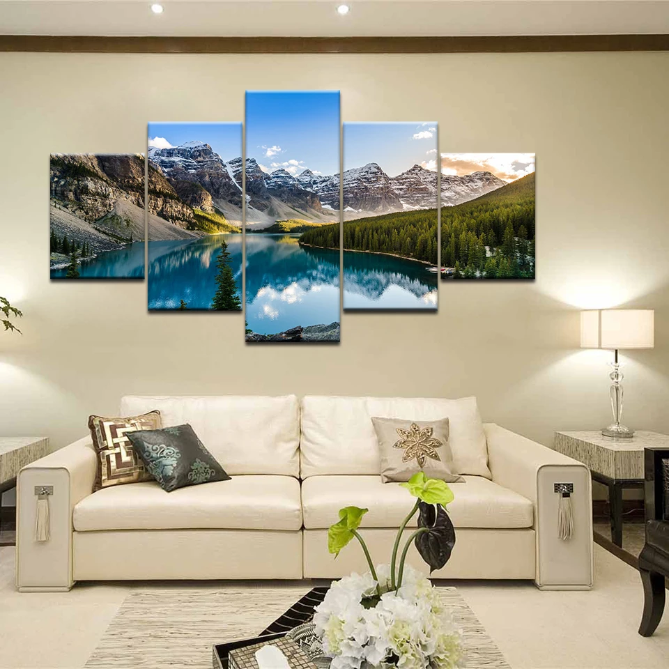 

No Framed Canvas 5Pcs Forest River Nature Landscape Wall Art Posters Pictures Home Decor Paintings Decorations