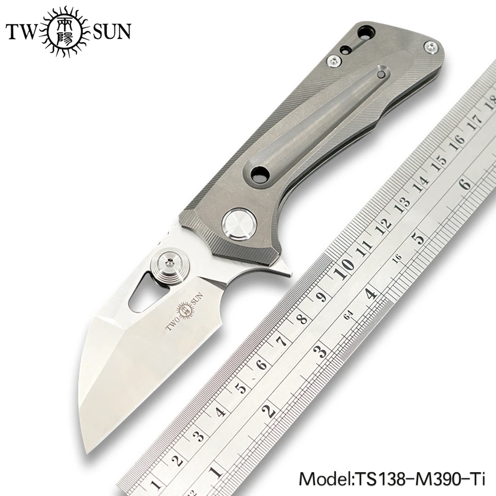 

TWOSUN Knives M390 blade flipper folding Pocket Knife tactical hunting knife outdoor tool Camping knife EDC TC4 Titanium TS138