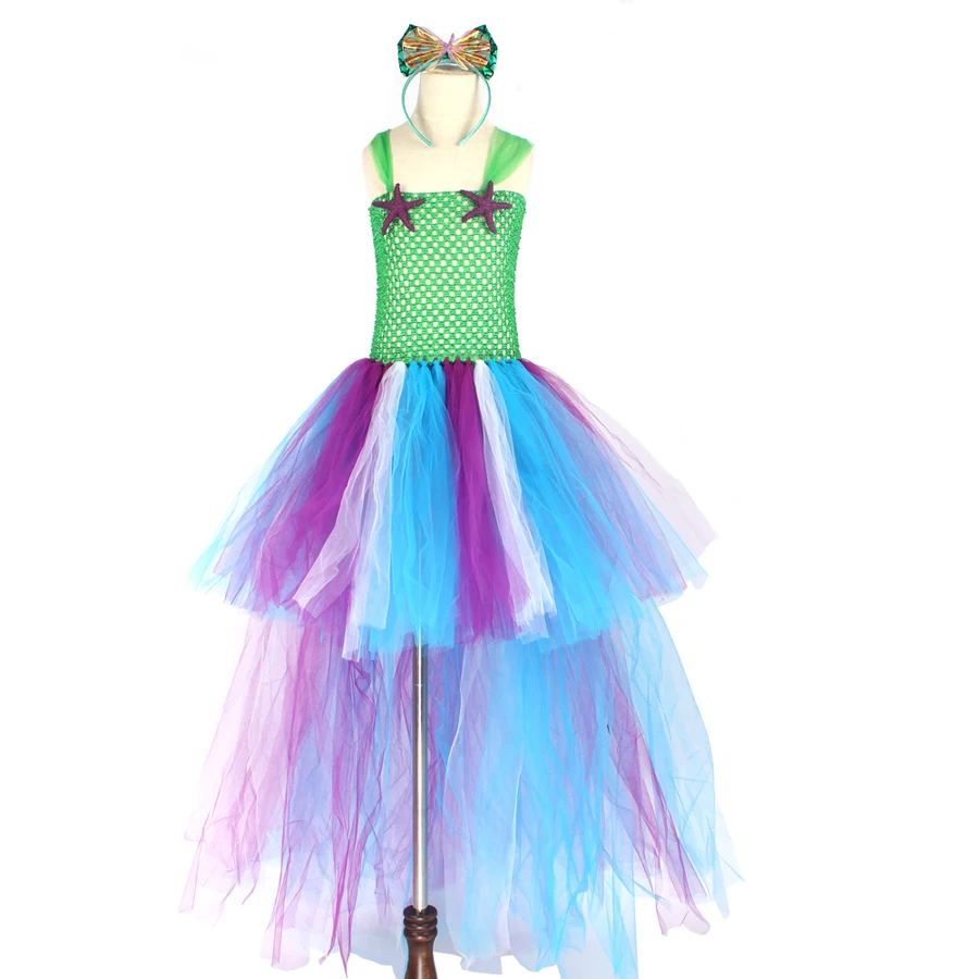 Girl Mermaid Costume Tutu Dress Siren Mermaid Dress with Trail Under the Sea Starfish Children Birthday Dress Pageant Ball Gowns (11)