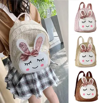 

Children Kids Fashion Girls Rabbit Straw Shoulder Bags Backpack Casual Bags Cartoon Backpack Schoolbag Print Shoulder Pack /E