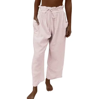 

KLV pants women брюки женские Fashion Womens Plus Size Solid Loose Fold Bandage Pocket Casual Trousers Pants free shipping D4