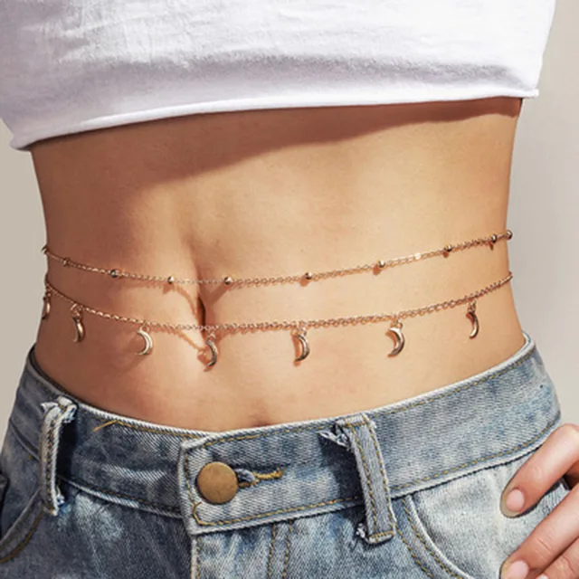 Leaf Diamond Belly Waist Chain For Womens Bohemian Geometric Circle Love-Heart Tassel Water Drop Shell Sexy  Body Jewelry Gifts 02