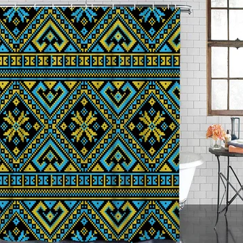 

Christmas Theme Scandinavian Style Snowflake Pattern Shower Curtain Decor with Hooks Waterproof