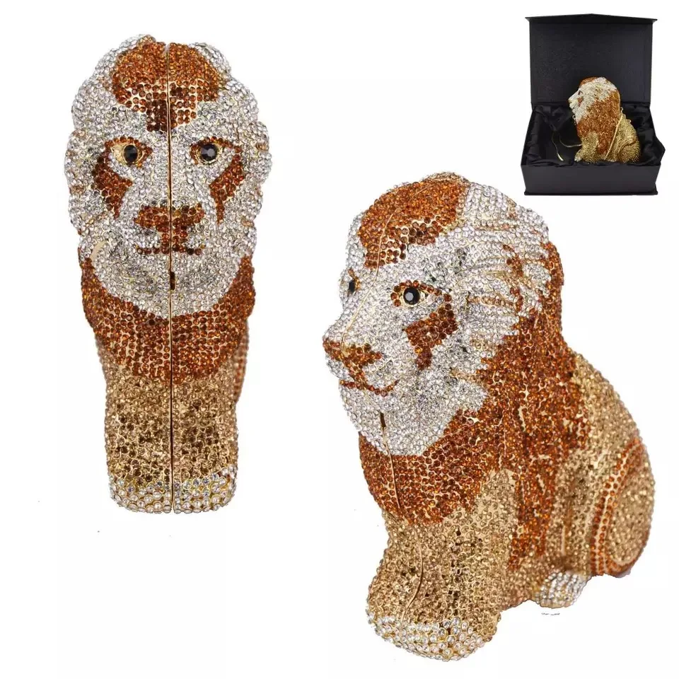 

Bridal Wedding Party Women Luxury Evening Party Bag Diamonds Animal Asto Lion Clutches Elegant Embellished Crystal Purses