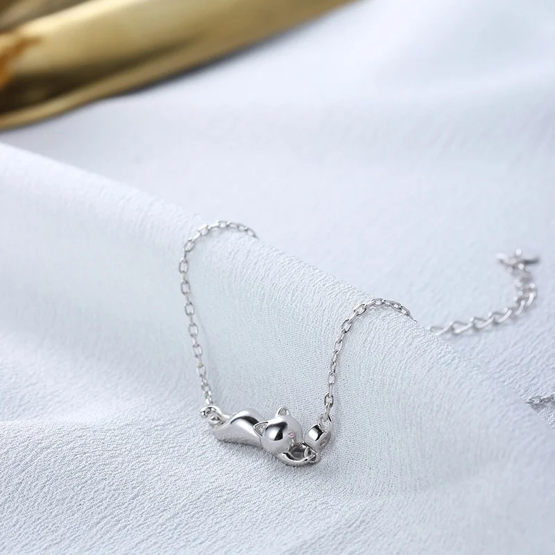 Стильный минималистичный браслет с котом, ошейник, браслет с котами из чистого серебра 925, ювелирный браслет Kitty
