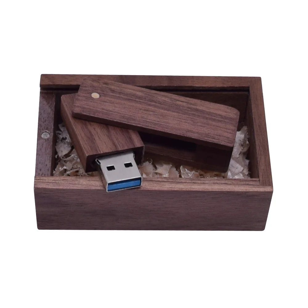 Деревянный USB 3 0 привод вращающийся Флешка + коробка 8 ГБ 16 32 64 Гб 128 Память usb флэш