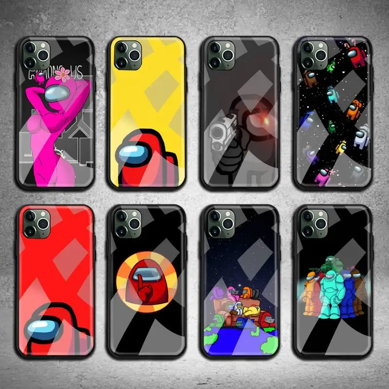 

Hot Game Us Among Phone Case Tempered Glass For iPhone 11 Pro XR XS MAX 8 X 7 6S 6 Plus SE 2020 case