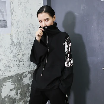 

Loose Fit Pattern Overiszed Sweatshirt New Stand Collar Long Sleeve Women Big Size Fashion Tide Spring Autumn 2020