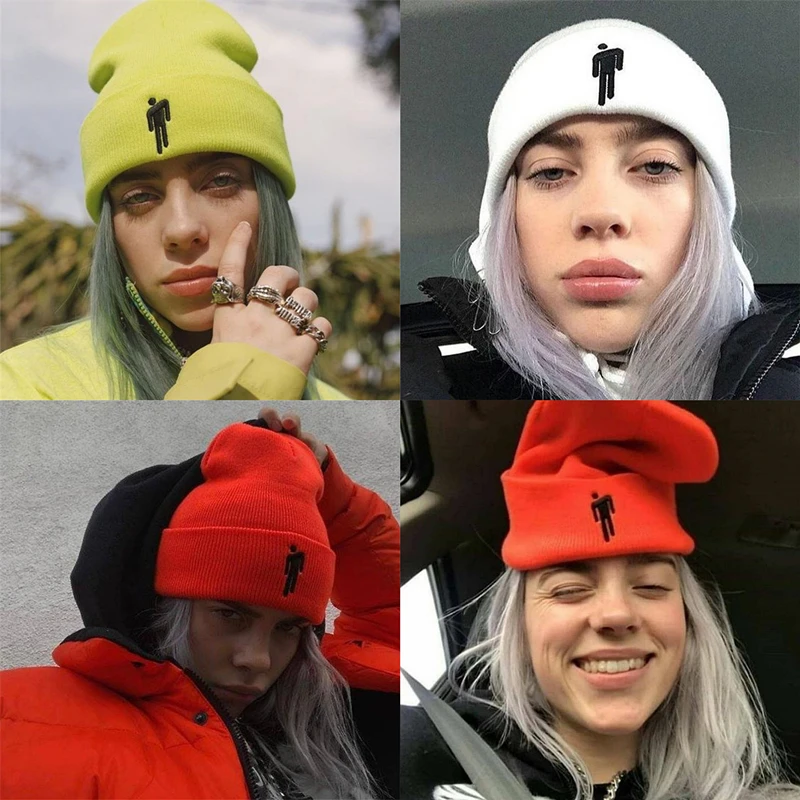 Billie Eilish Beanie Hat Women Knitted Warm Winter Hats For Women Men Solid Hip-hop Casual Cuffed Beanies Bonnet Skullies Caps