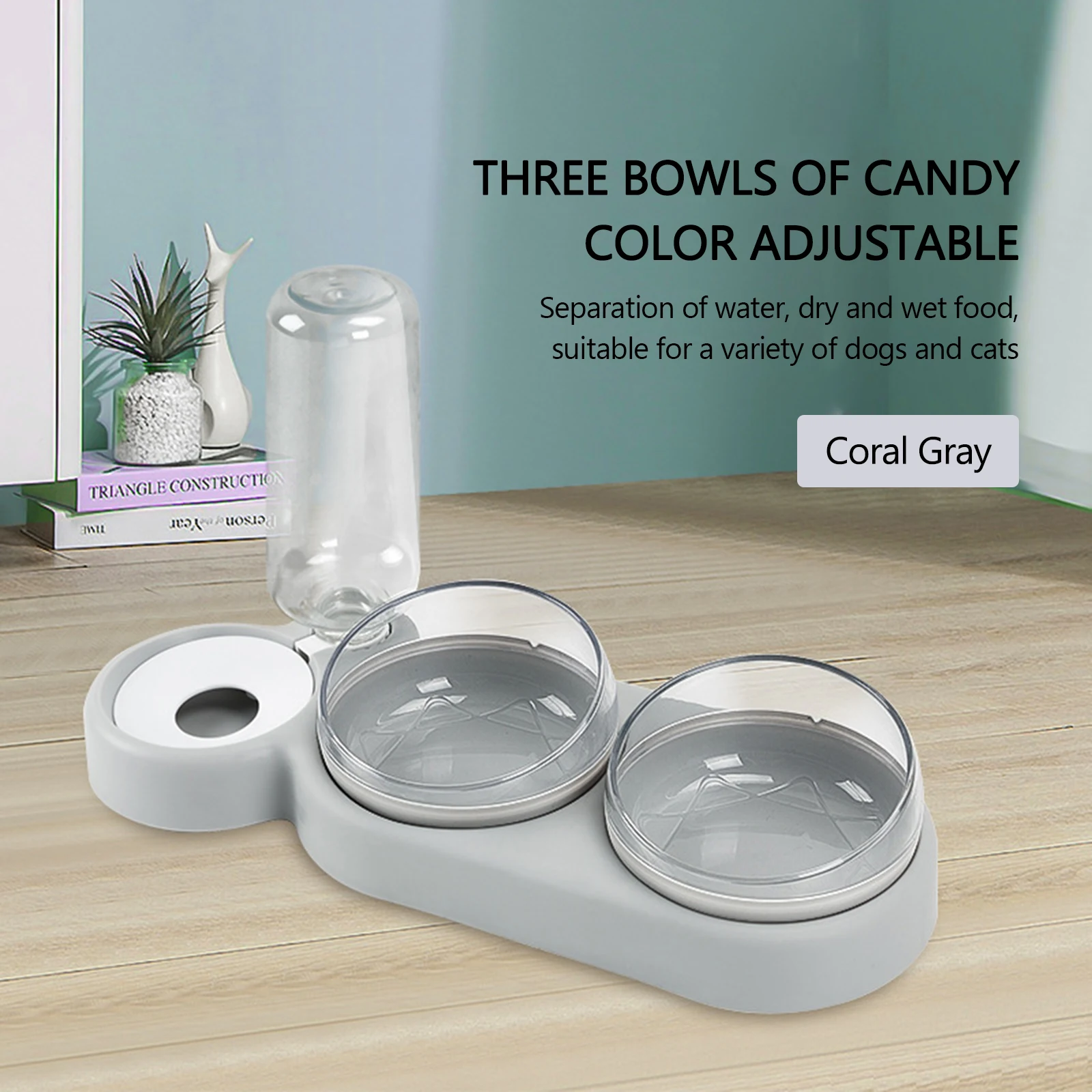 Title 6, Pet Bowl Cat Double Bowls Food Water Feeder Wit...