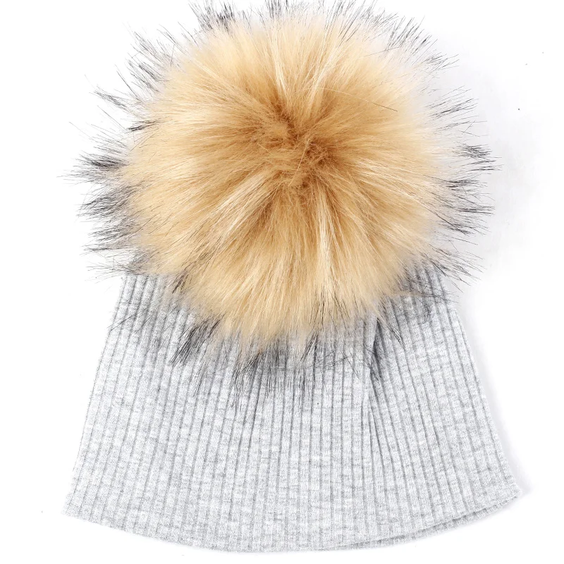 light gray 16 Geebro/однотонная шапка для девочки и мальчика, хлопковая шапка в рубчик, детская шапка с черепом, милая мягкая шапка с искусственным помпоном - Цвет: light gray 16