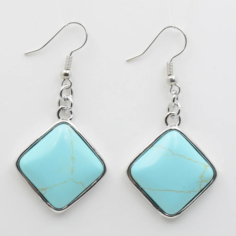 Turquoise Новая Геометрическая подвеска из камня и хрусталя, висячие серьги для девочек и женщин, ювелирные изделия, квадратные белые розовые серьги-подвески - Окраска металла: Turquoise