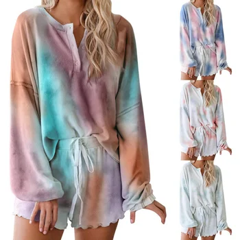 

Women Set Summer Tie Dye Short Sleeve Top Shirt Loose And Biker Shorts Casual Two Piece Set Streetwear Outfits