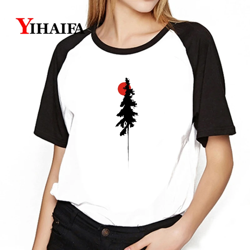 

Women 3D T Shirts Sun Tree Printed Tees Short Sleeve Fashion Simple Girls White Casual Tops Womens Harajuku